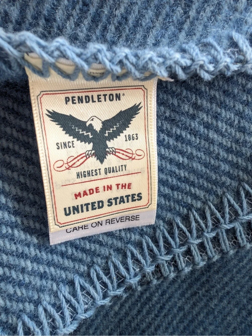 LL Bean x Pendleton 100% Wool Blanket Herringbone Blue King Size 108x90